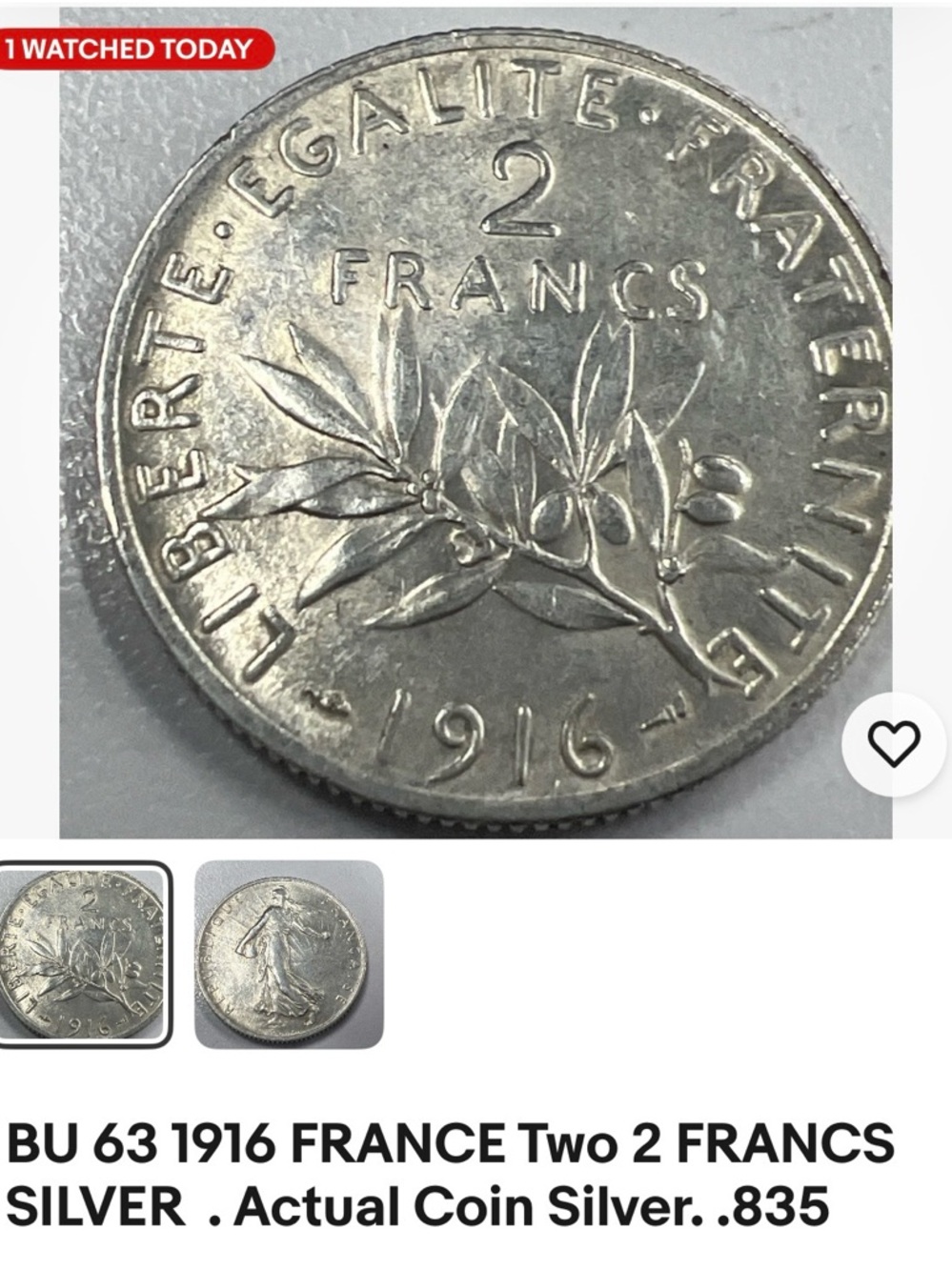 Silver French Coin dated 1916 - Picture 4 of 4